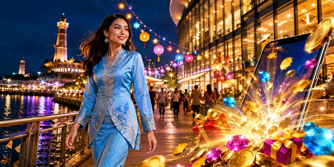 Pemain kasino mudah alih Malaysia berpakaian baju kurung mengakses platform hiburan